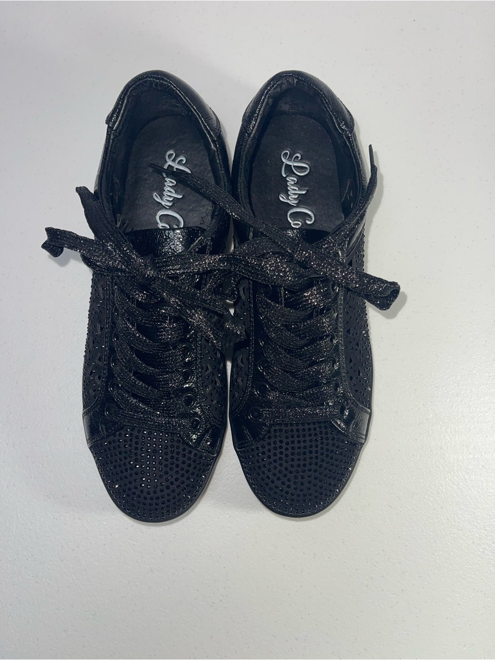 Lady Couture Women's Black Rhinestone Lace-Up Sneakers